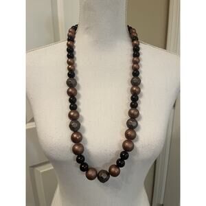32" Coldwater Creek Heavy Chunky Beaded Necklace Copper Brown Black Earth Tones